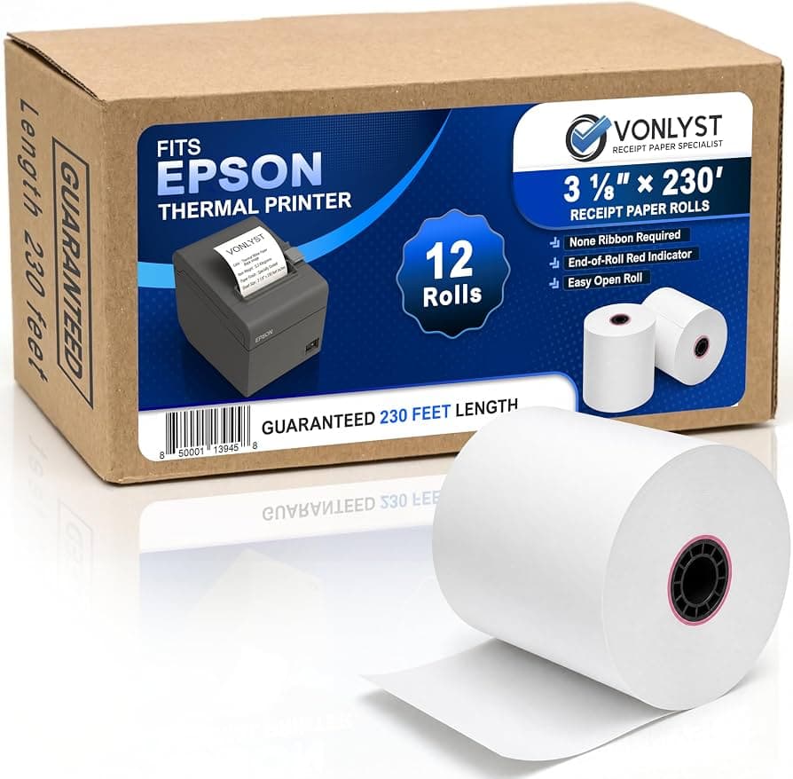 Vonlyst 3 1/8" receipt paper · 12 pack product photo